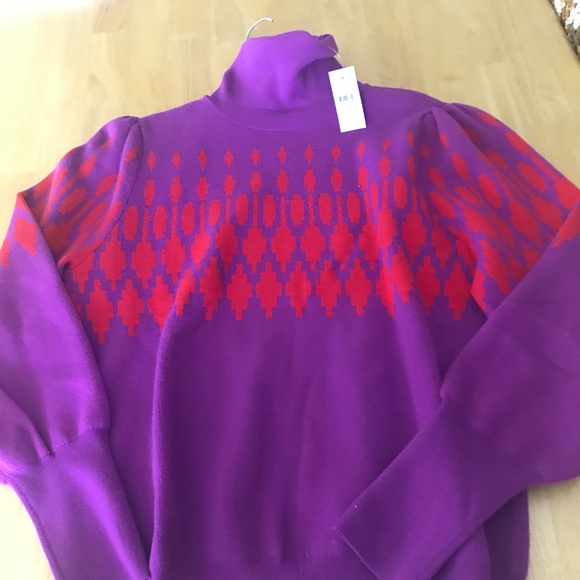 NWT - ANN TAYLOR -  Fair Isle Turtleneck Balloon Sleeve Sweater size L - Picture 6 of 6